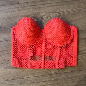 Neon strapless crop top with built in bra
